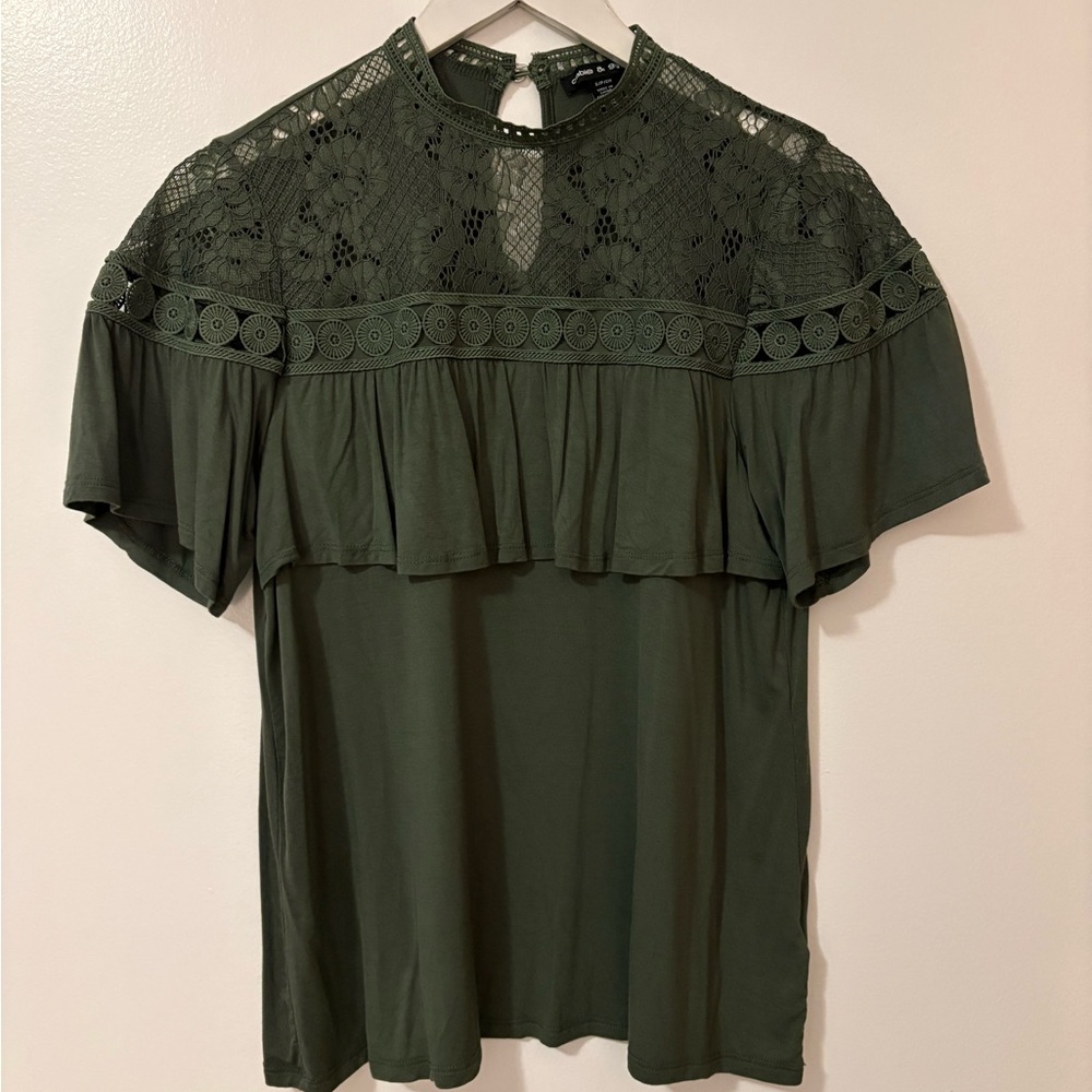 Olive Lace Ruffle Blouse - Picture 2 of 5